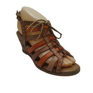 L'Artiste Quinne Open Toe Wedge Heel Lace Up Strappy Sandals Womens 37 US 6.5-7
